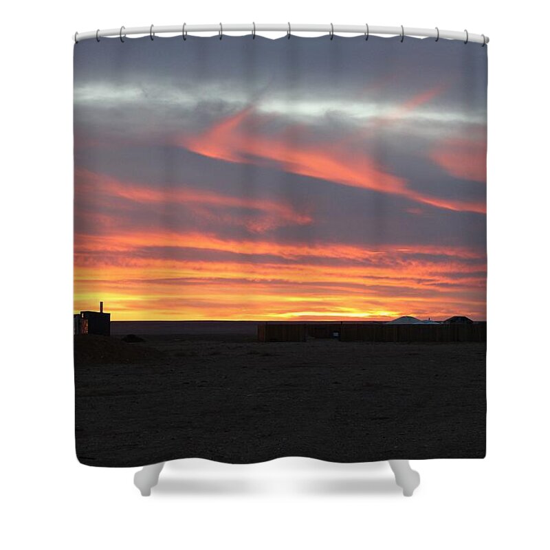 Camels Shower Curtain featuring the photograph Gobi Sunset by Diane Height