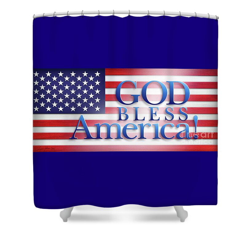 God Bless America Shower Curtain featuring the mixed media God Bless America by Shevon Johnson
