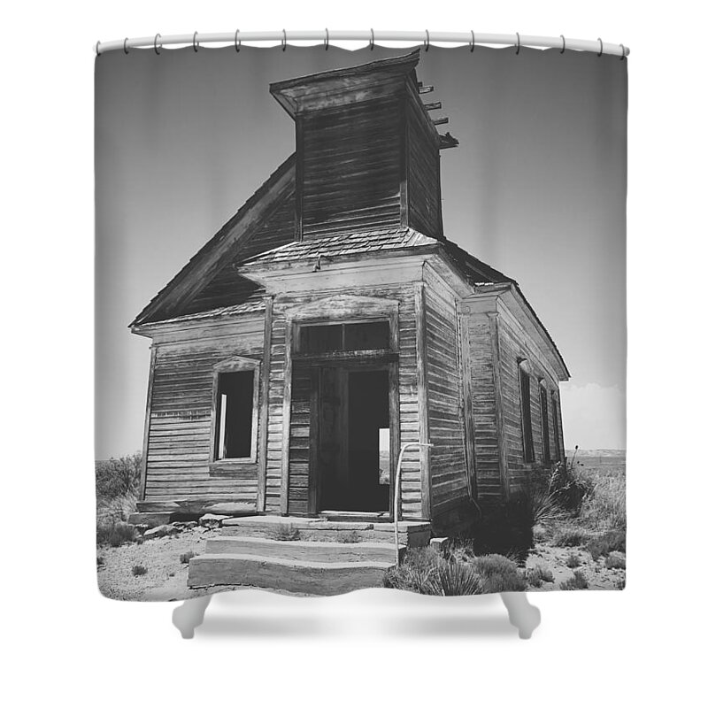 Black And White Shower Curtain featuring the photograph God Has Left The Building by Brad Hodges