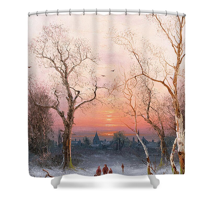 Sunset Shower Curtain featuring the painting Going Home by Nils Hans Christiansen
