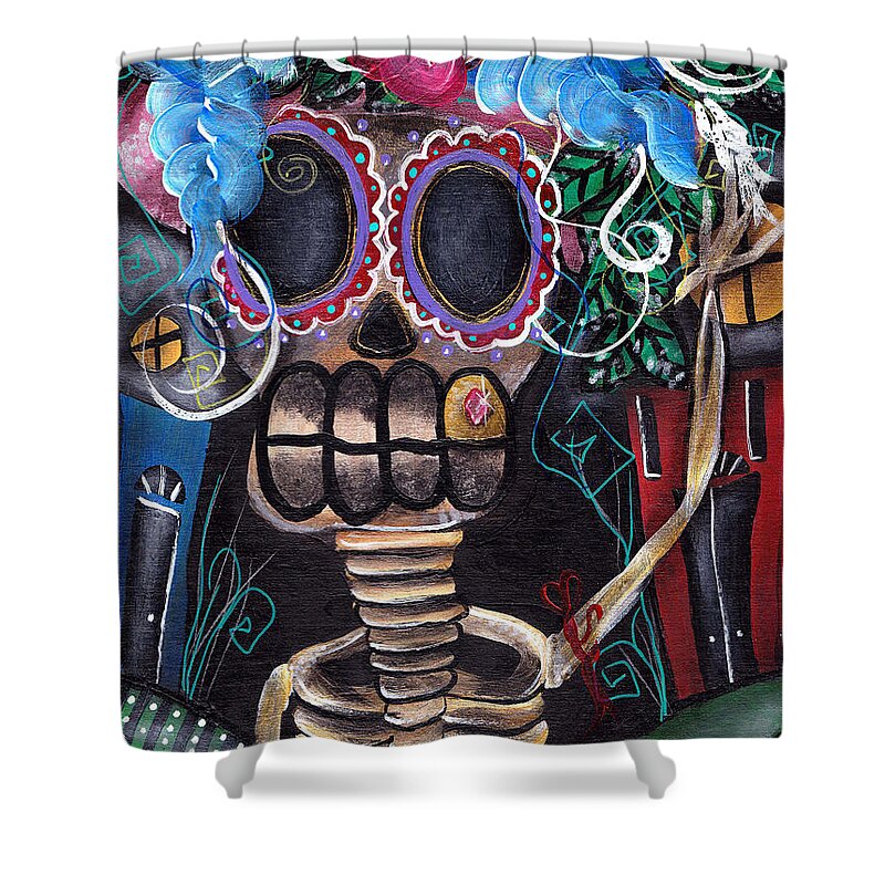 Day Of The Dead Shower Curtain featuring the painting Going Out by Abril Andrade