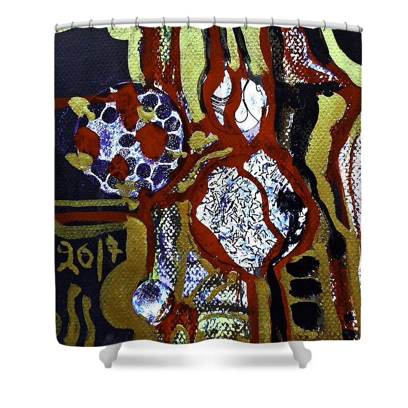 Katerina Stamatelos Art Shower Curtain featuring the painting Gold-Abstract-3 by Katerina Stamatelos