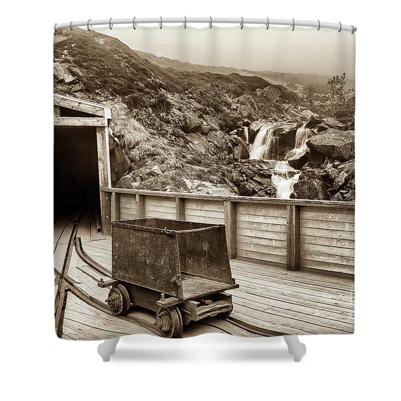 Abandoned Shower Curtain featuring the photograph Gold Mine Entrance in Sepia by Paul Quinn