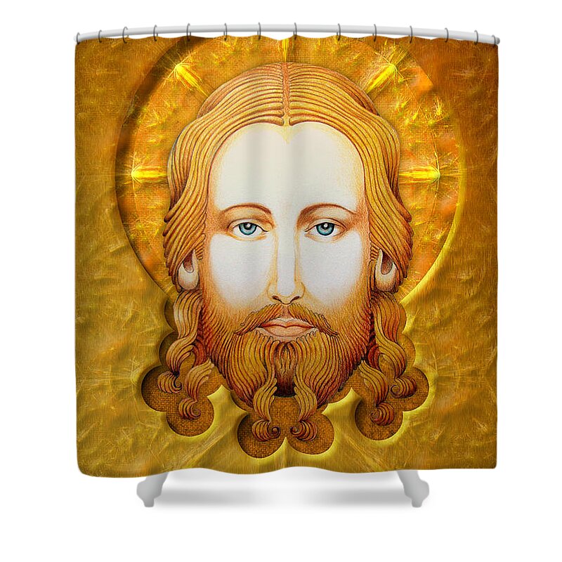 Jezus Shower Curtain featuring the digital art Gold plate Icon by Alexa Szlavics
