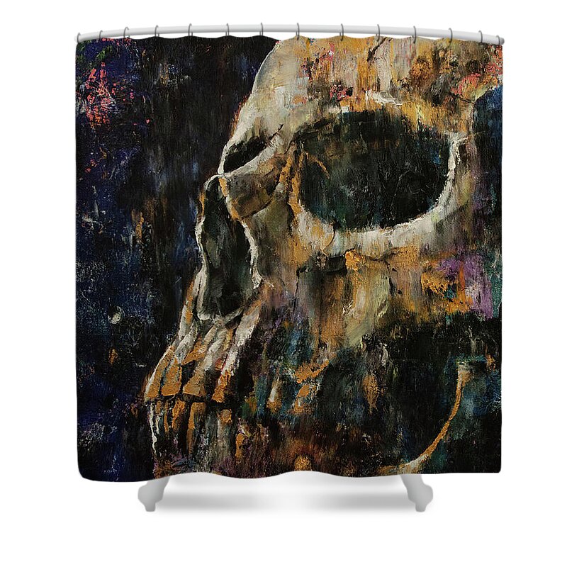 Skull Shower Curtain featuring the painting Gold Skull by Michael Creese