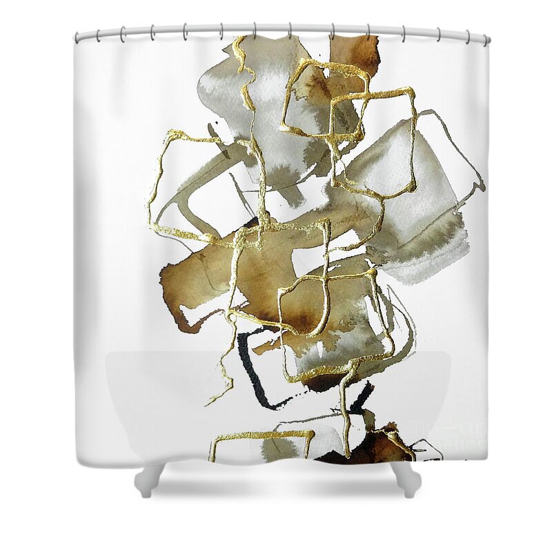 Original Watercolors Shower Curtain featuring the painting Gold Squares 1 by Chris Paschke