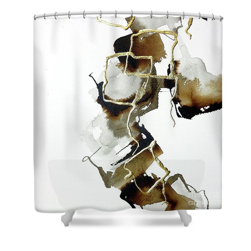 Original Watercolors Shower Curtain featuring the painting Gold Squares 2 by Chris Paschke