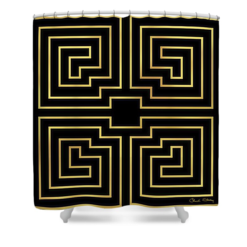 Gold Stripes On Black Shower Curtain featuring the digital art Gold Stripes on Black by Chuck Staley