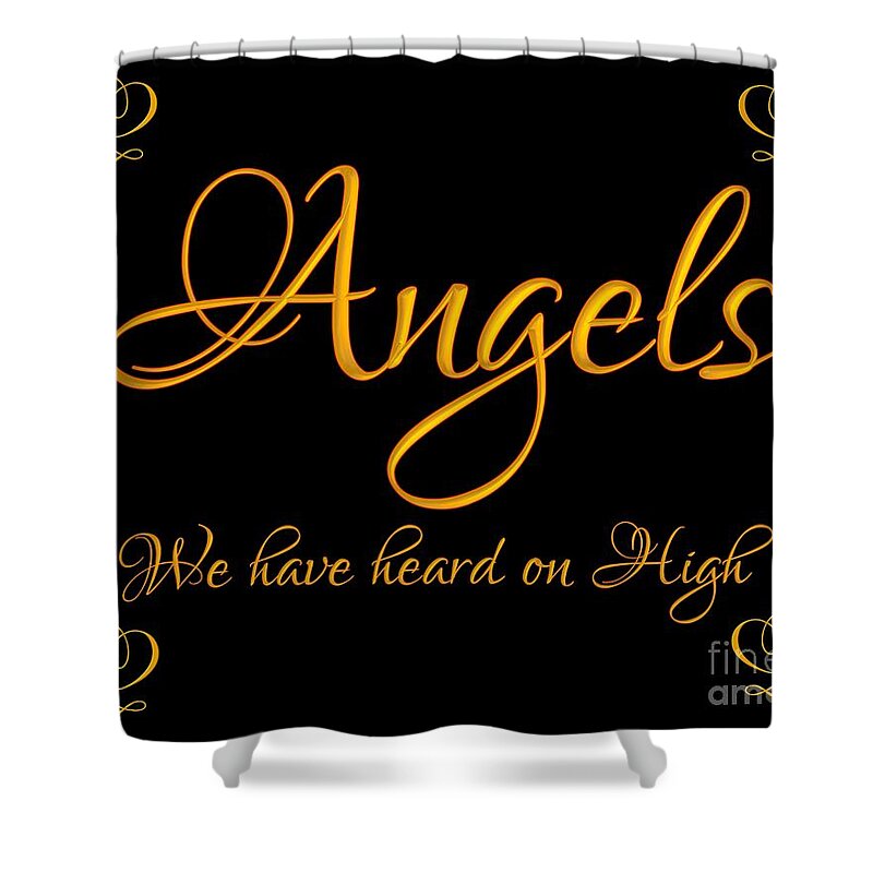 Golden Angels We Have Heard On High With Hearts Shower Curtain featuring the digital art Golden Angels we have heard on High with hearts by Rose Santuci-Sofranko