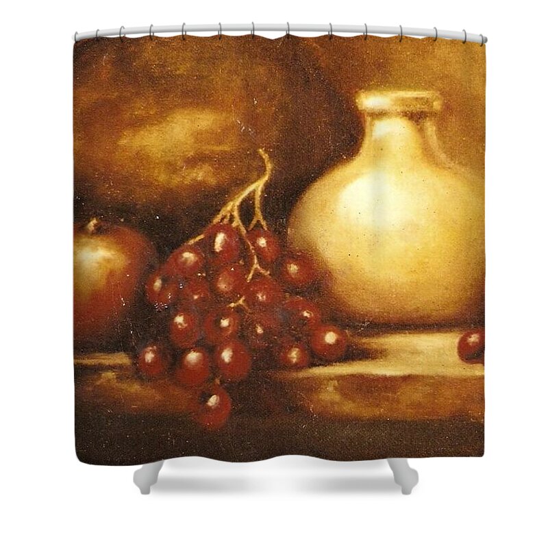 Still Life Shower Curtain featuring the painting Golden Carafe by Jordana Sands
