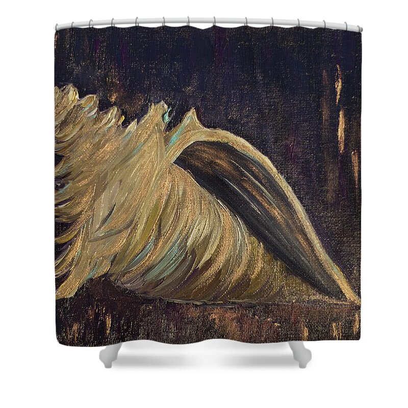 Seashell Shower Curtain featuring the painting Golden Conch by Neslihan Ergul Colley