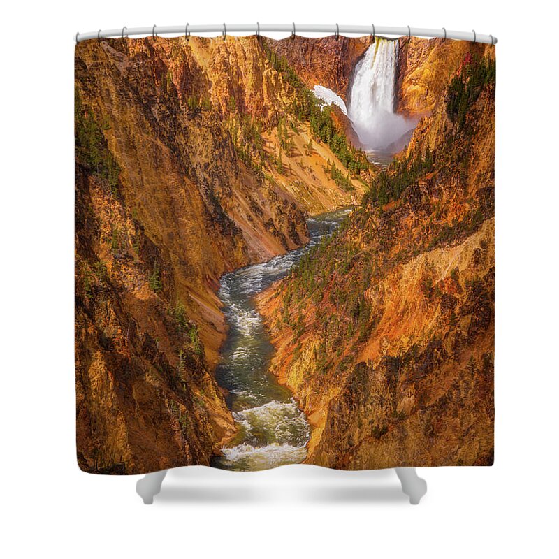 Yellowstone Shower Curtain featuring the photograph Golden Falls of Yellowstone by Darren White