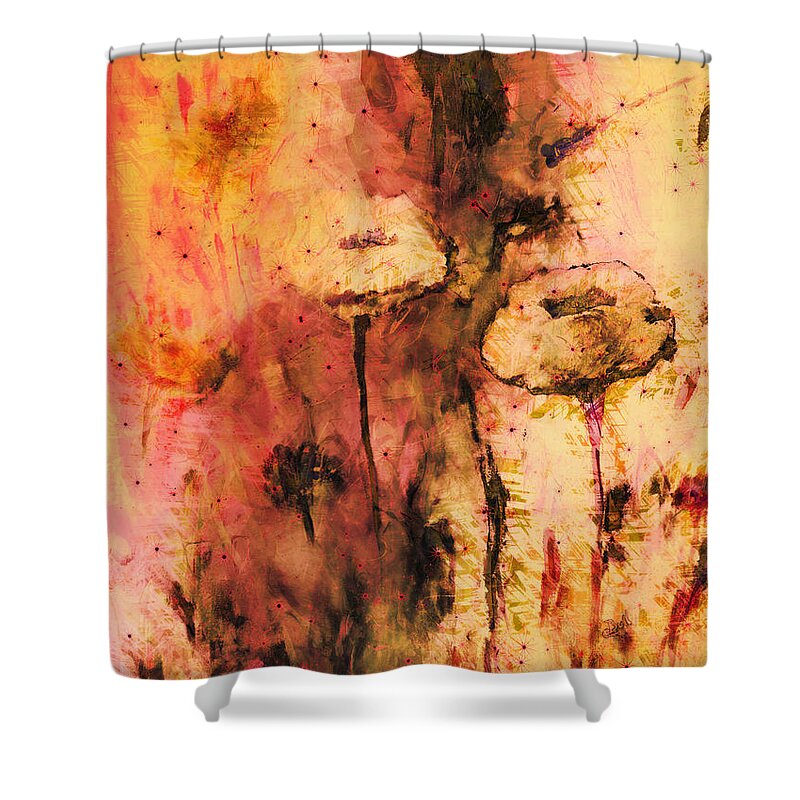Flowers Shower Curtain featuring the painting Golden Flowers by Claire Bull