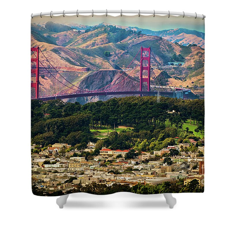 Sfo Shower Curtain featuring the photograph Golden Gate Bridge - Twin Peaks by Doug Sturgess