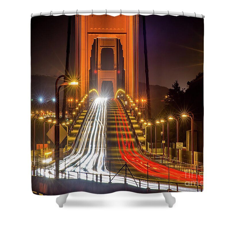 Golden Gate Traffic Shower Curtain featuring the photograph Golden Gate Traffic by Michael Tidwell