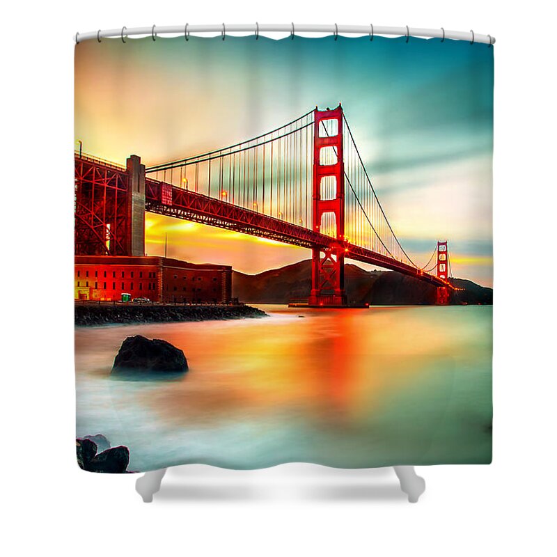 Golden Gate Bridge Shower Curtain featuring the photograph Golden Gateway by Az Jackson
