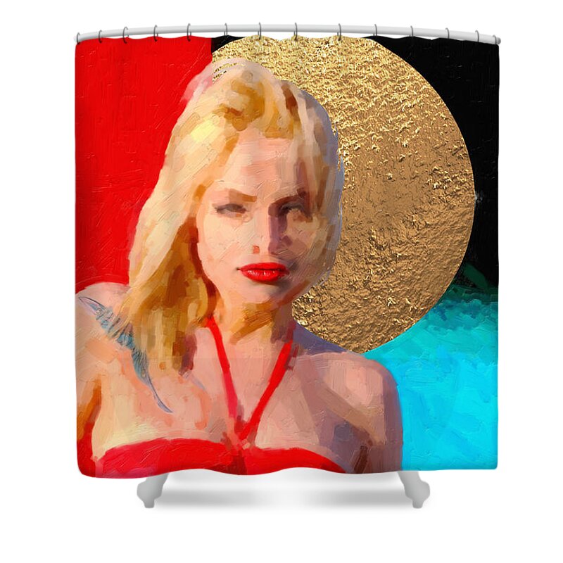 'hey Shower Curtain featuring the digital art Golden Girl No. 2 by Serge Averbukh