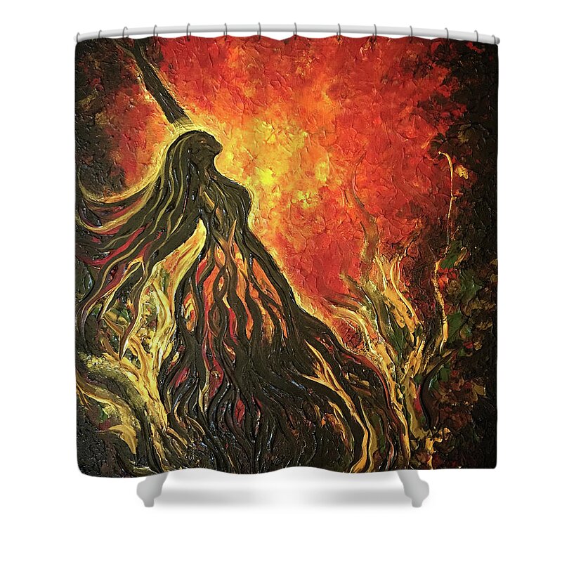 Fire Shower Curtain featuring the painting Golden Goddess by Michelle Pier