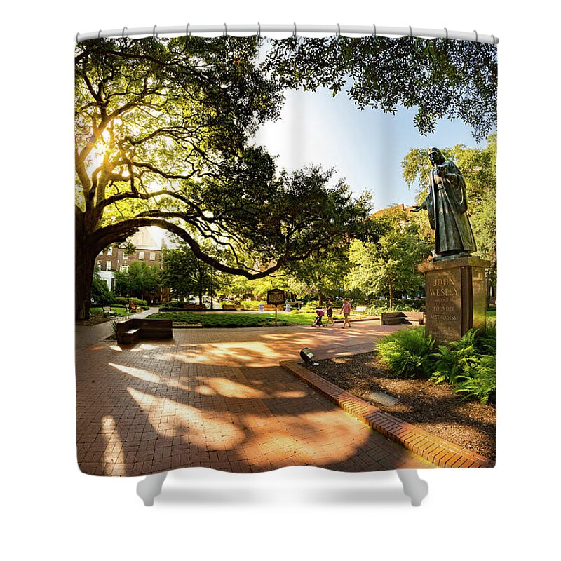 Historic Reynolds Square Shower Curtain featuring the photograph Golden Hour in Savannah Georgia #1 by Mark Rogers