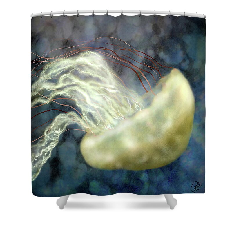 Jellyfish Shower Curtain featuring the digital art Golden Light Jellyfish by Sand And Chi