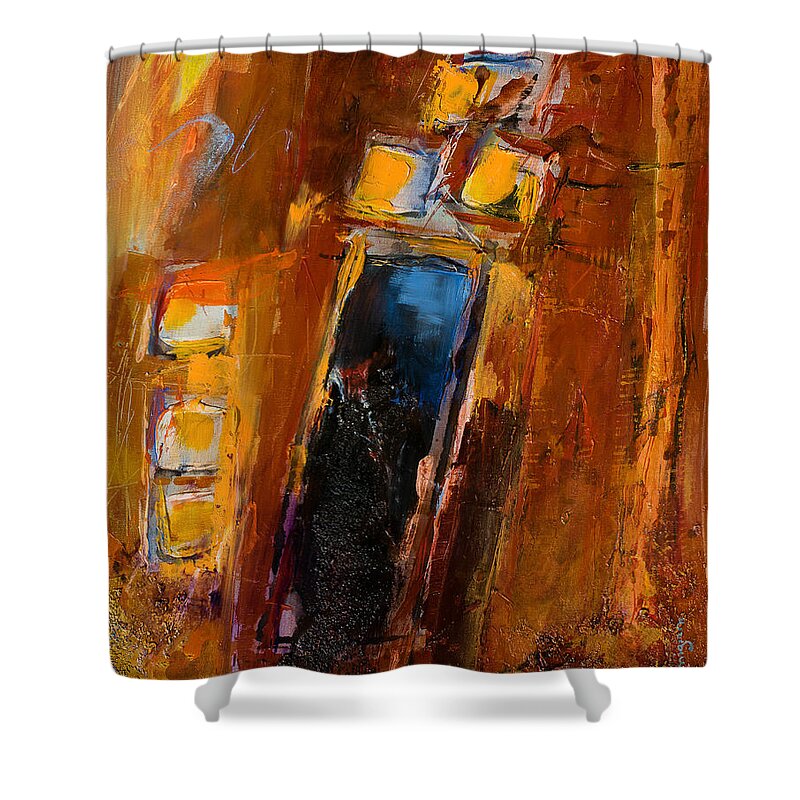Abstract Shower Curtain featuring the painting Golden Lights by Elise Palmigiani