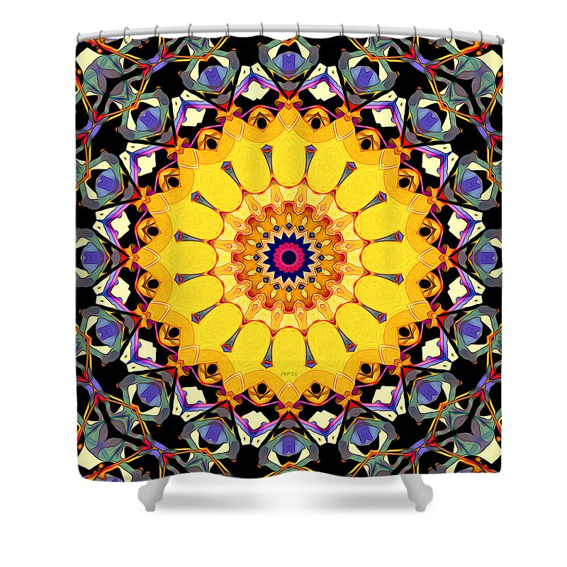 Mandala Shower Curtain featuring the digital art Golden Mandala Abstract by Phil Perkins