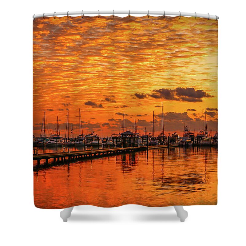 Sun Shower Curtain featuring the photograph Golden Orange Sunrise by Tom Claud