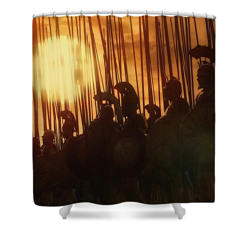 Macedonian Phalanx Shower Curtain featuring the painting Golden Phalanx - 01 by AM FineArtPrints