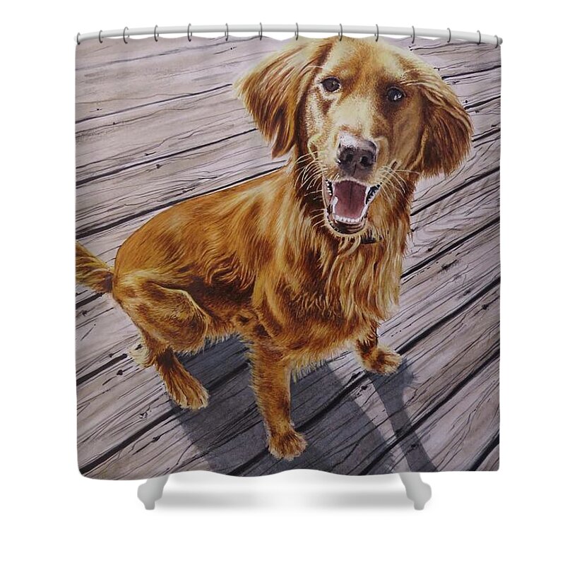 Painting Shower Curtain featuring the painting Golden Retriever by Geni Gorani