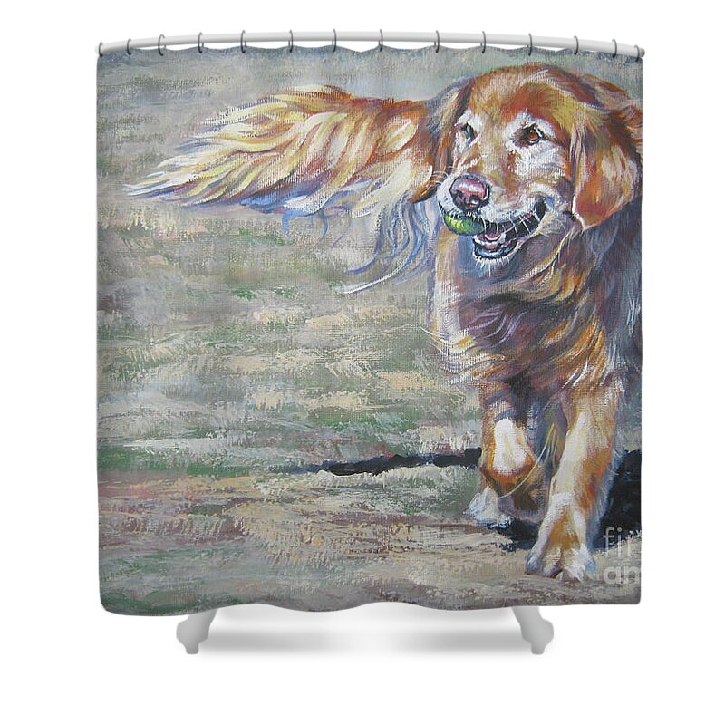 Golden Retriever Shower Curtain featuring the painting Golden Retriever Play Time by Lee Ann Shepard