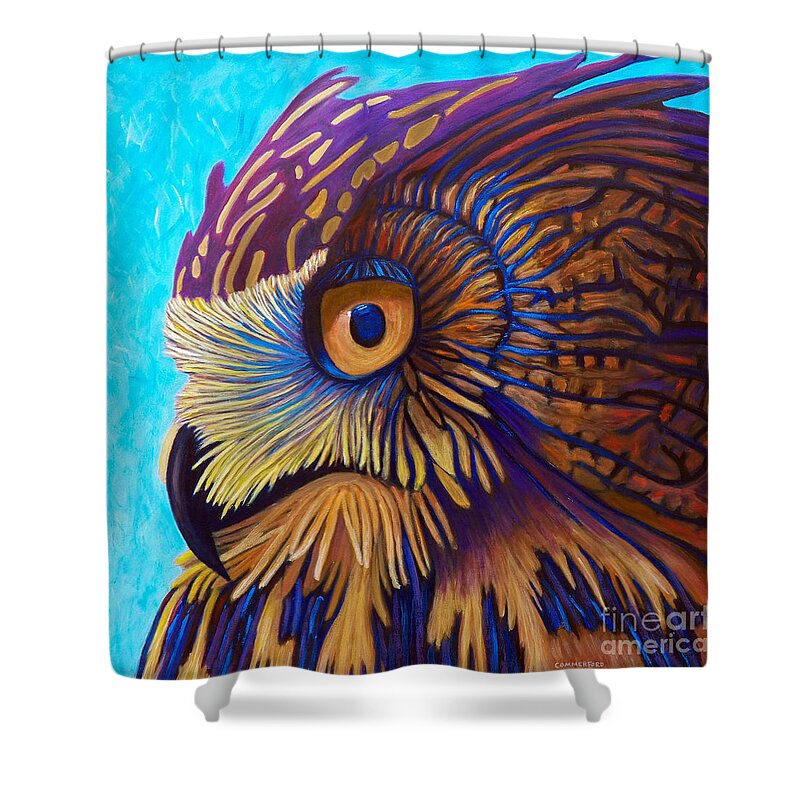 Owl Shower Curtain featuring the painting Golden Silence by Brian Commerford