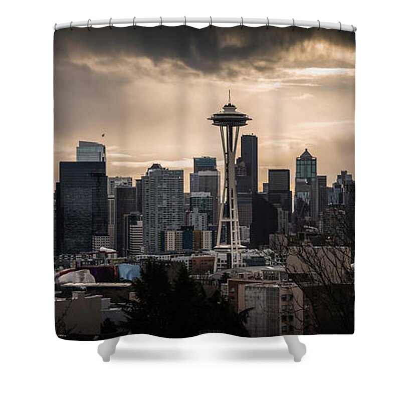 Seattle Shower Curtain featuring the photograph Golden Sky Seattle by Chris McKenna