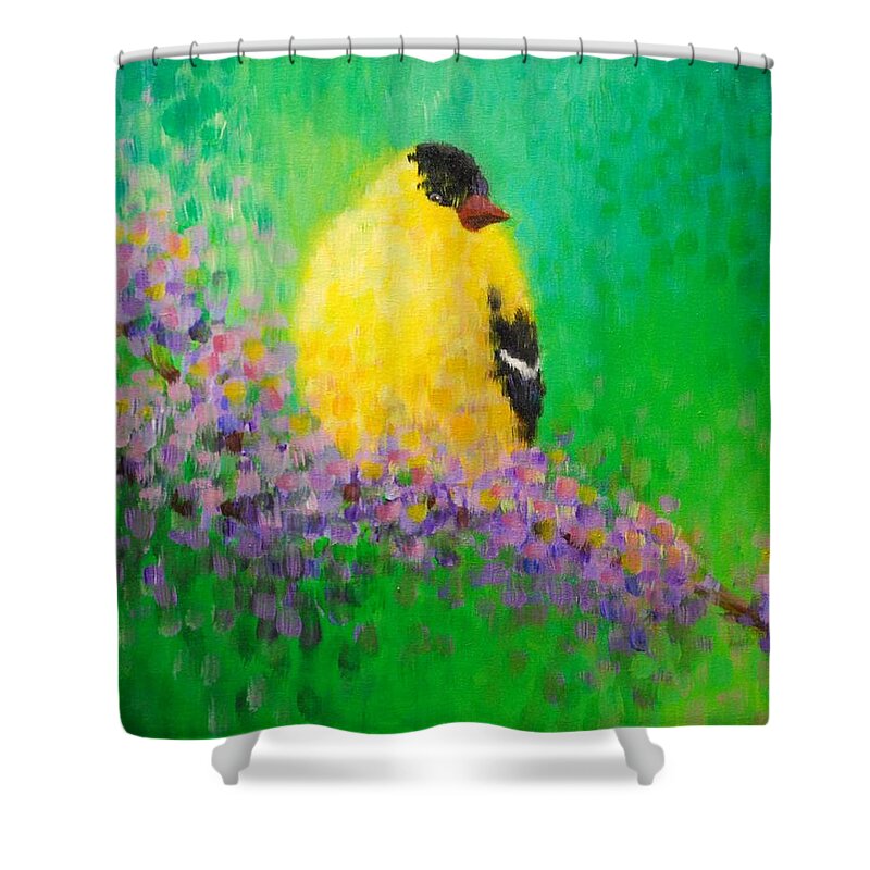 Goldfinch Shower Curtain featuring the painting Goldfinch II by Emily Page