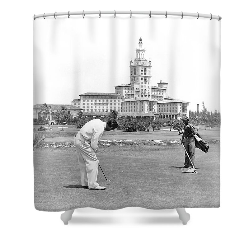 1940s Shower Curtain featuring the photograph Golfing At The Biltmore, Miami by H. Armstrong Roberts/ClassicStock