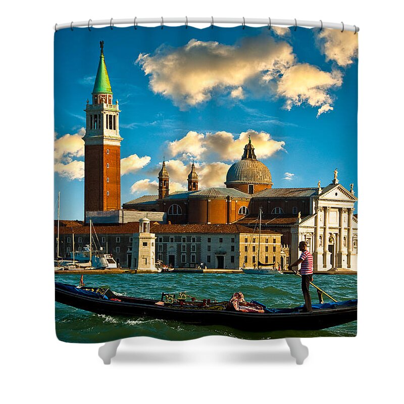 Gondola Shower Curtain featuring the photograph Gondola and San Giorgio Maggiore by Harry Spitz