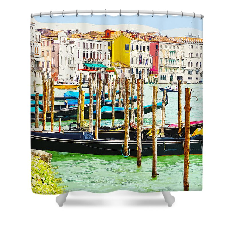 Venice Shower Curtain featuring the photograph Gondolas on the Grand Canal Venice Italy by Anthony Murphy