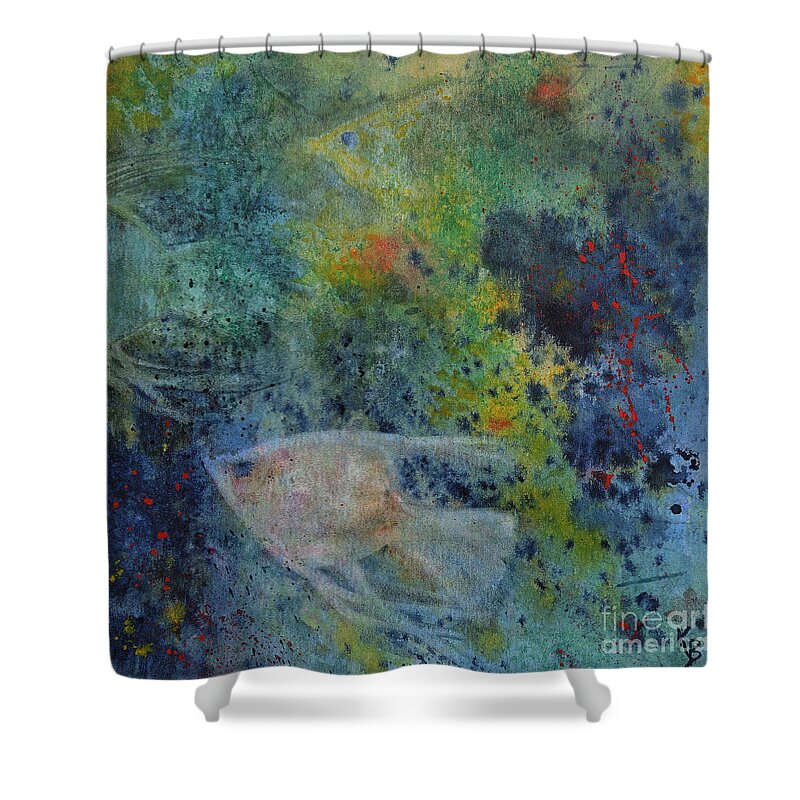 Fish Shower Curtain featuring the painting Gone Fishing by Karen Fleschler