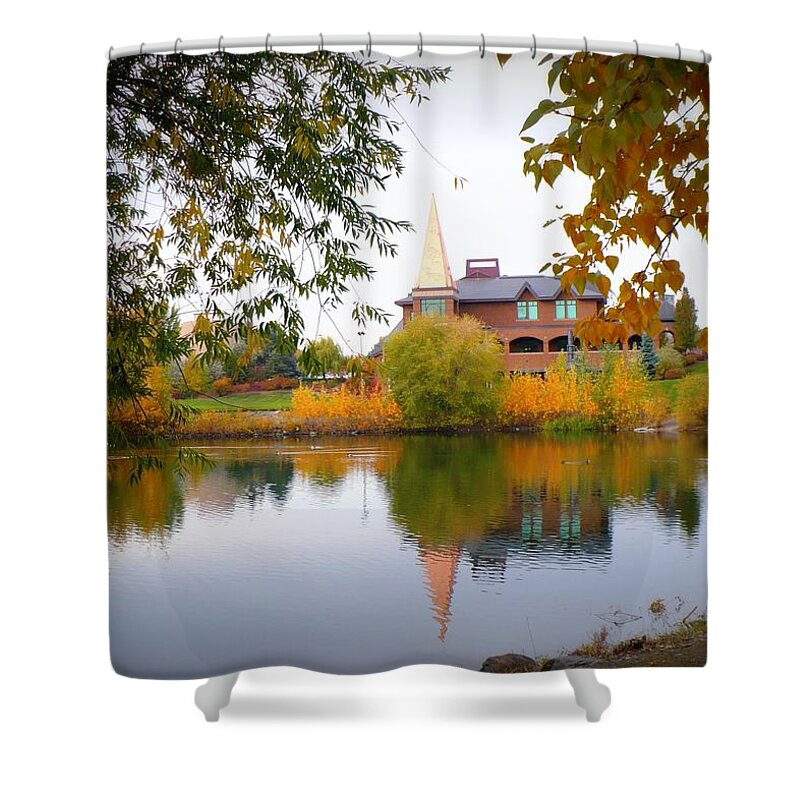 Gonzaga Shower Curtain featuring the photograph Gonzaga Campus Pond in Autumn by Carol Groenen