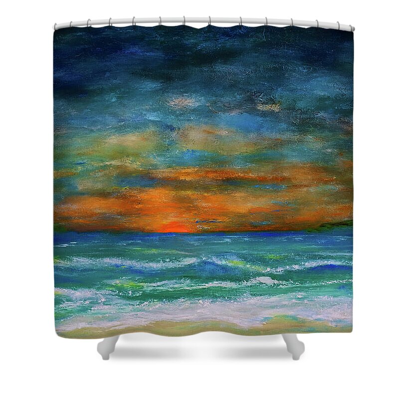 Lake Shower Curtain featuring the painting Good Evening by Dick Bourgault