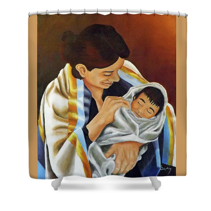 Portrait Shower Curtain featuring the painting Good Morning 2 by Carl Owen