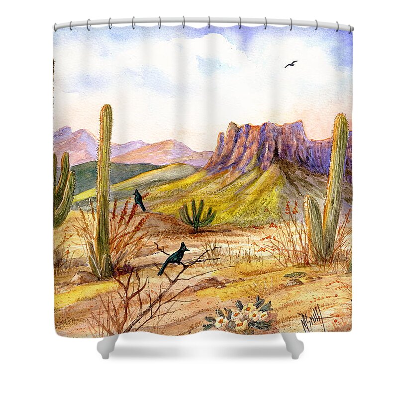 Arizona Landscape Shower Curtain featuring the painting Good Morning Arizona by Marilyn Smith