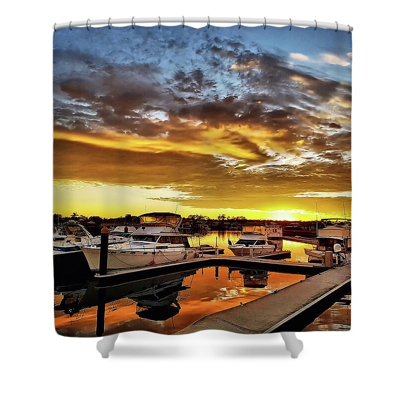 Landscape Shower Curtain featuring the photograph Good Morning Boats by Michael Blaine