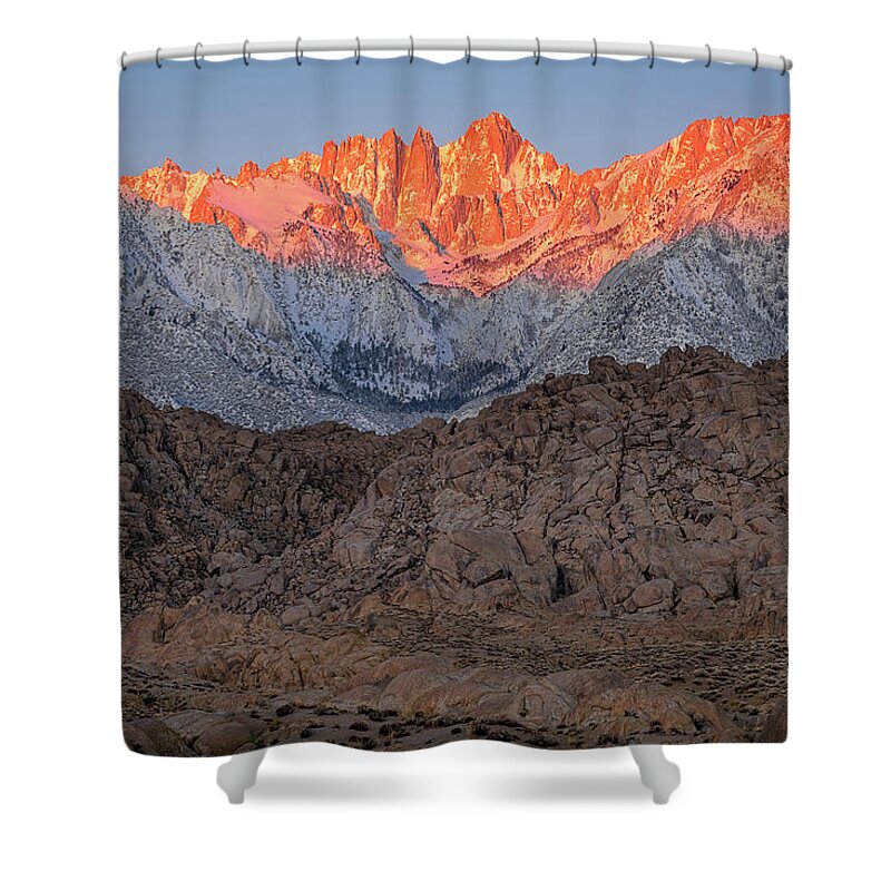 Alabama Hills Shower Curtain featuring the photograph Good Morning Mount Whitney by John Hight