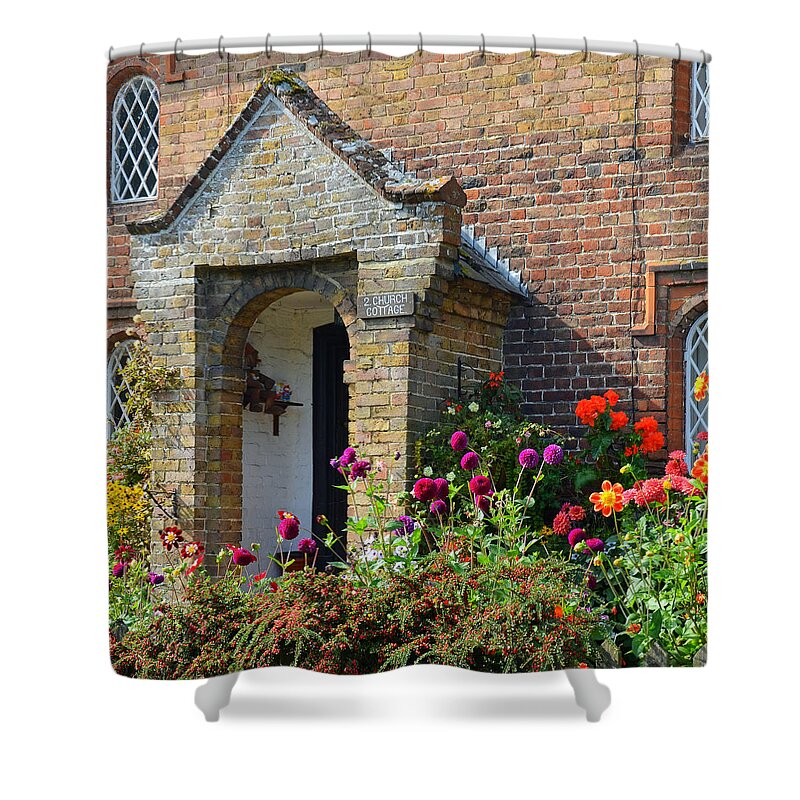 Goodnestone Shower Curtain featuring the photograph Goodnestone Cottage with English Country Garden by Carla Parris