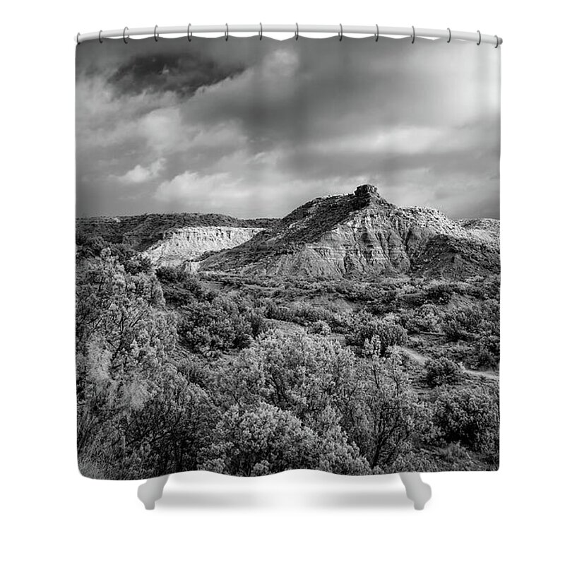 Palo Duro Shower Curtain featuring the photograph Goodnight Peak by James Barber