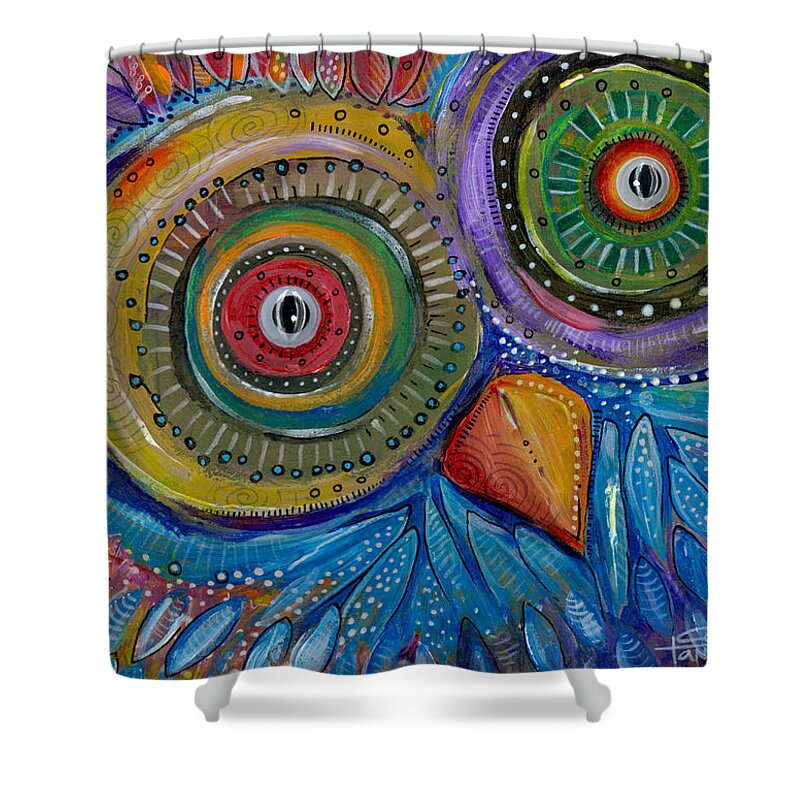 Owl Shower Curtain featuring the painting Googly-Eyed Owl by Tanielle Childers
