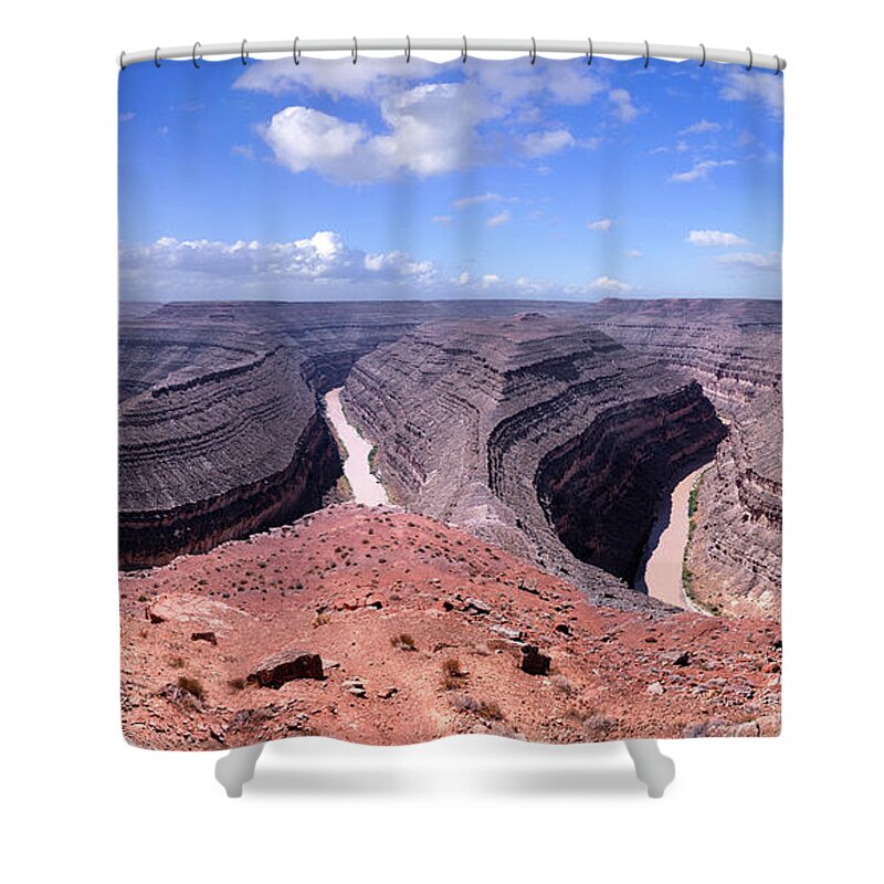 San Juan River Shower Curtain featuring the photograph Gooseneck bends panorama by Warren Photographic