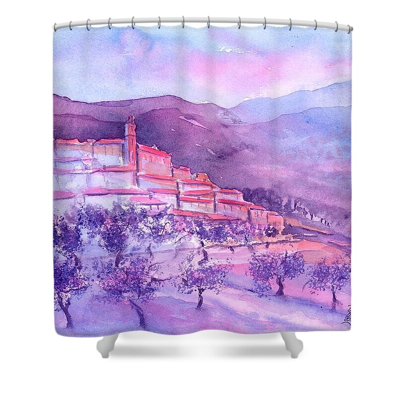 Gordes Shower Curtain featuring the painting Gordes Provence France by Sabina Von Arx