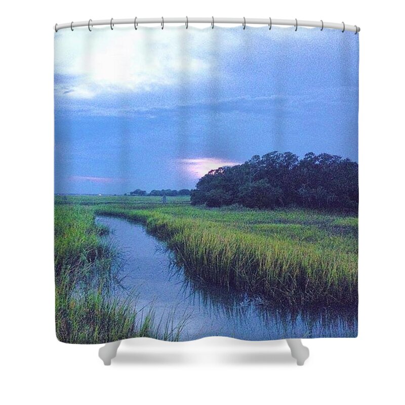 Lowcountry Shower Curtain featuring the photograph Gorgeous Evening On The Marsh Before by Cassandra M Photographer