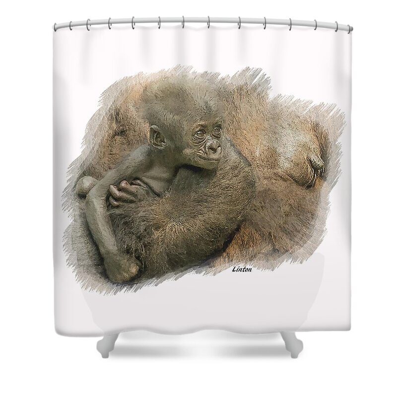 Gorilla Shower Curtain featuring the digital art Mother's Milk by Larry Linton